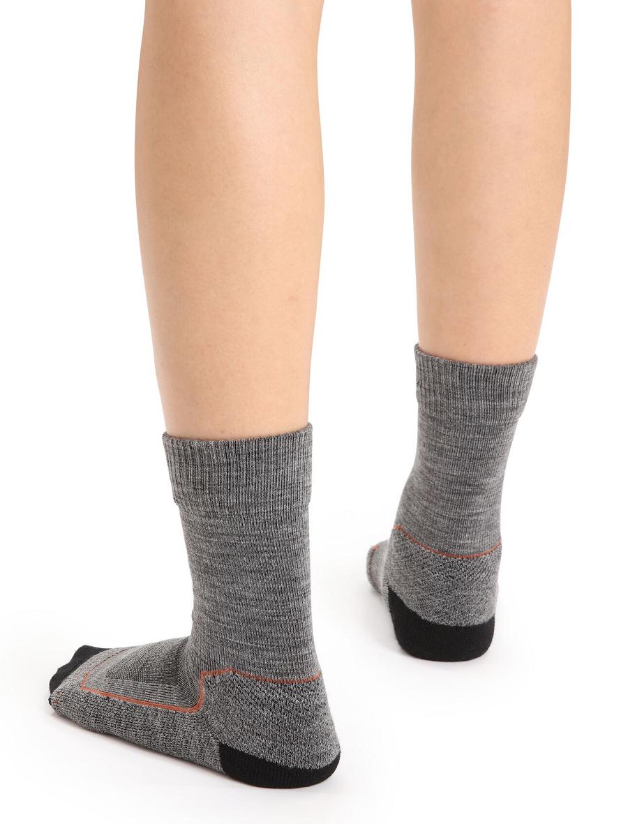 Gritstone Heather / Black Icebreaker Merino Hike+ Light Crew Women's Socks | AU 1426ZUTG